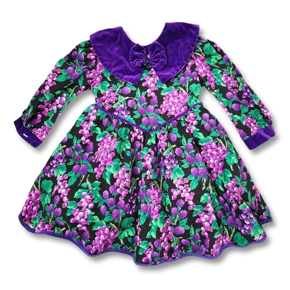 C.I. CASTOR & CO x VINTAGE grape blackberry print velvet collar dress 4T - Picture 1 of 8